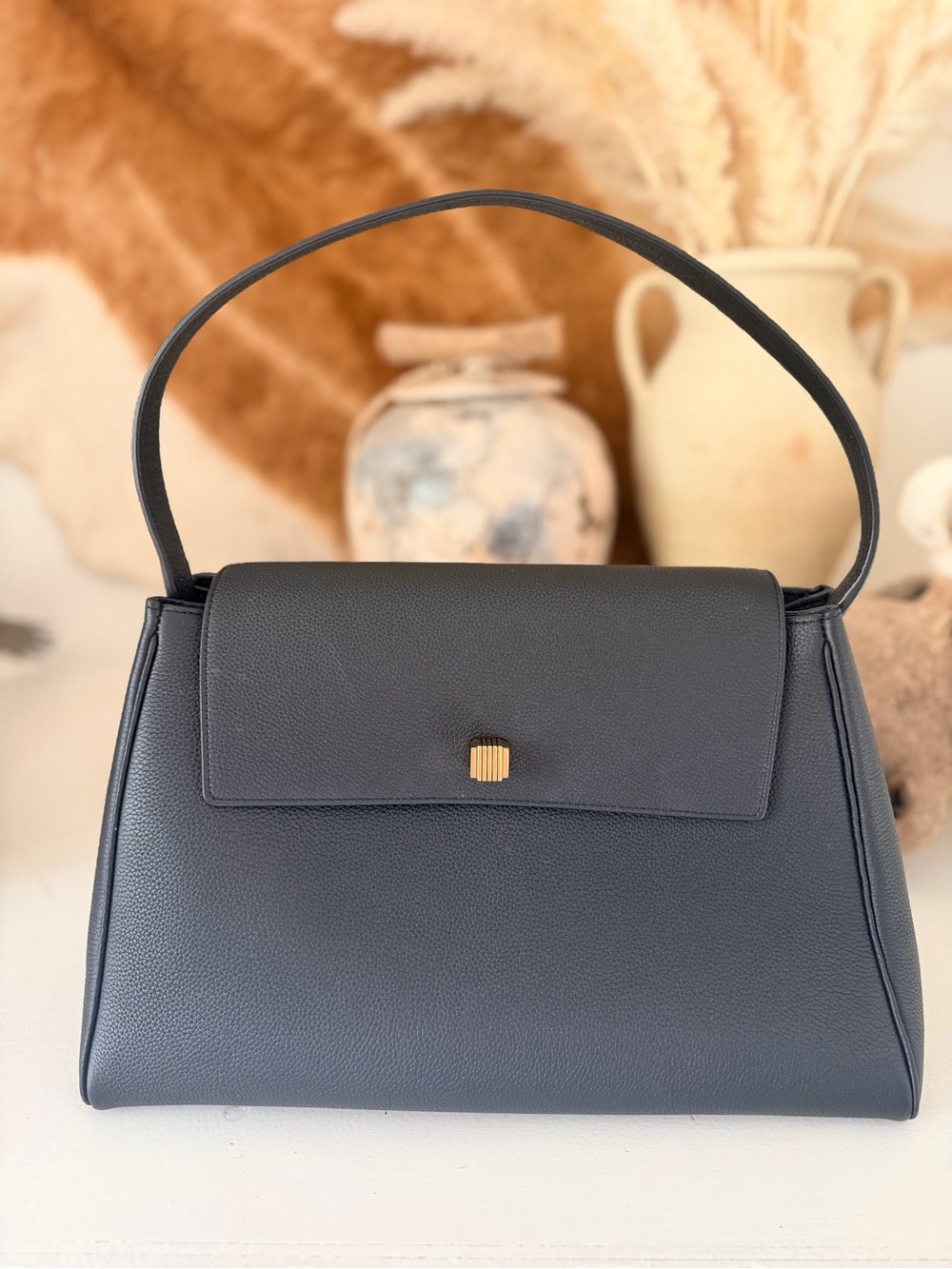 KHAITE | Audrey Top Handle Shoulder Bag - Black Leather